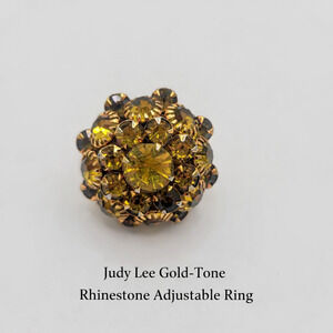 Vintage Judy Lee Gold-Tone Adjustable Glass Rhinestone Ring